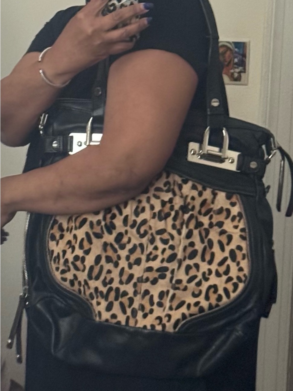 B. Makowsky Black leather and Leopard Shoulder Bag - Picture 11 of 11
